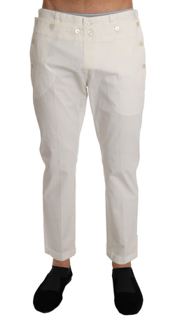 White Cotton Stretch Casual Trousers Pants