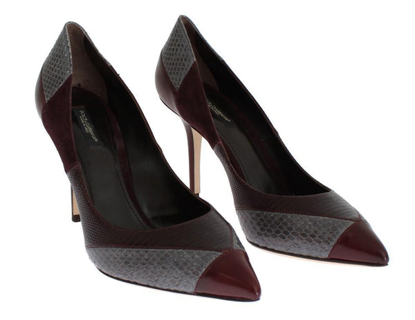 Bordeaux Leather Snakeskin Heels Shoes