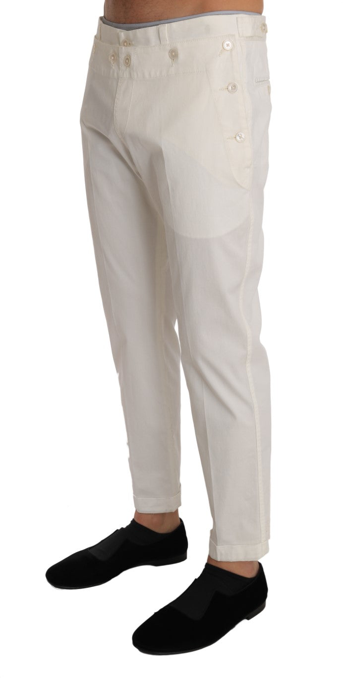 White Cotton Stretch Casual Trousers Pants