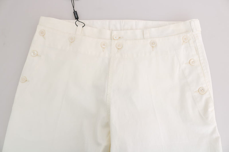 White Cotton Stretch Casual Trousers Pants