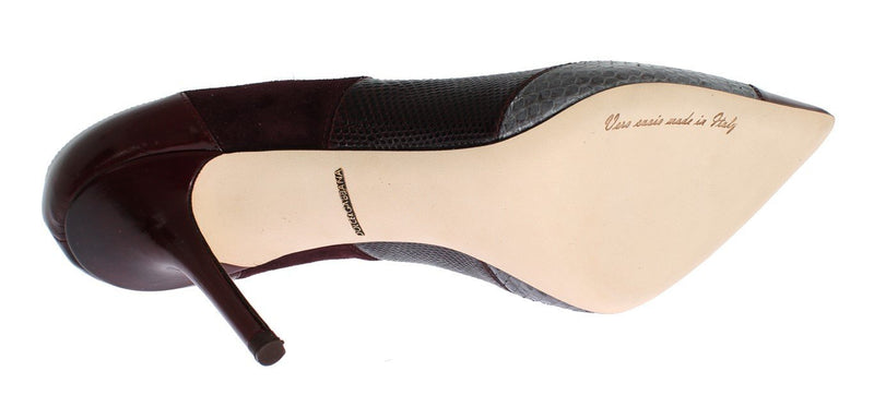 Bordeaux Leather Snakeskin Heels Shoes