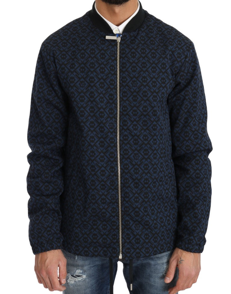 Black Blue Jacquard Print Mens Jacket