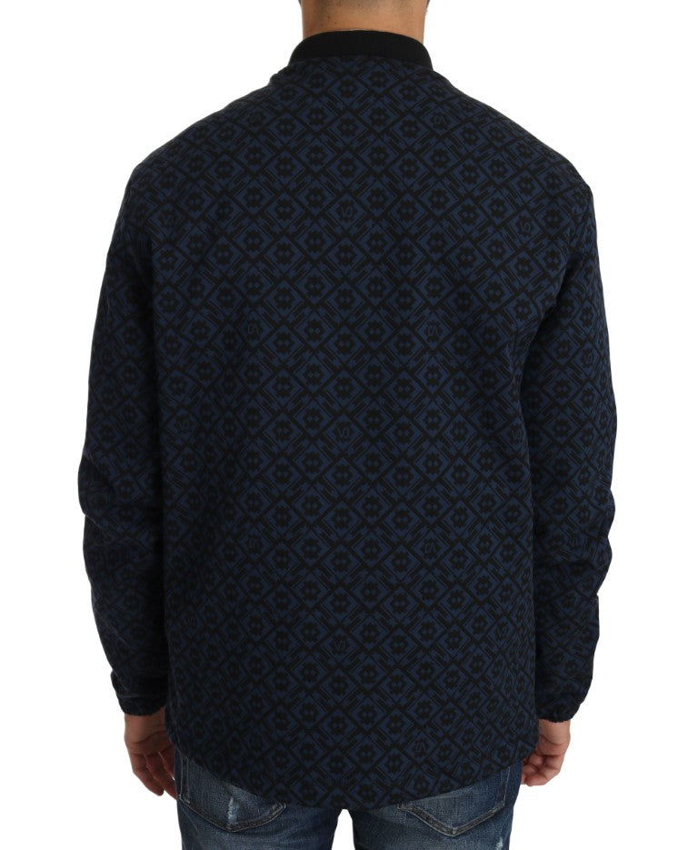 Black Blue Jacquard Print Mens Jacket