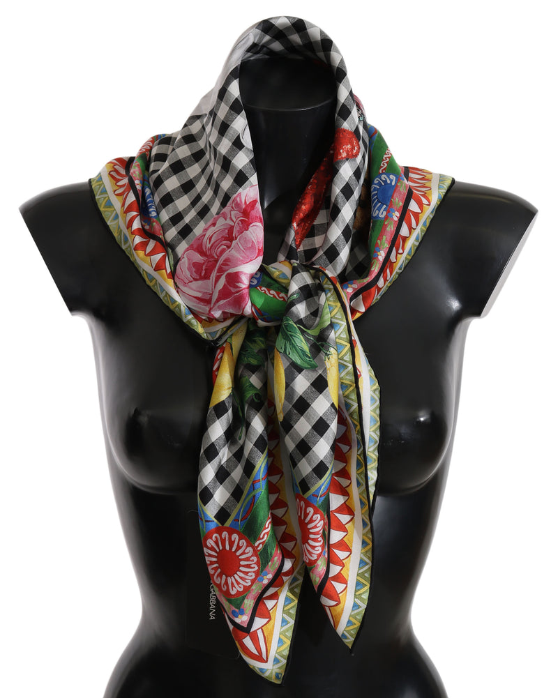 Multicolor Sicily Silk Square Foulard Scarf