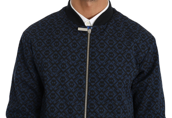 Black Blue Jacquard Print Mens Jacket