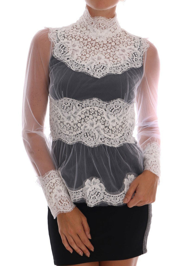 White Floral Lace Mock Neck Blouse