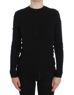 Black Long Sleeve Henley Sweater