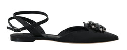 Black Leather Iguana Crystal Sandals