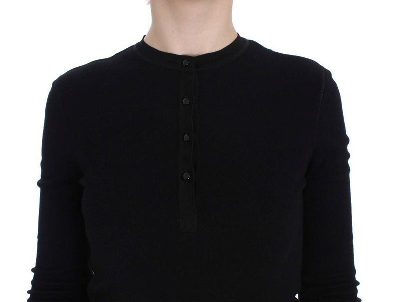 Black Long Sleeve Henley Sweater