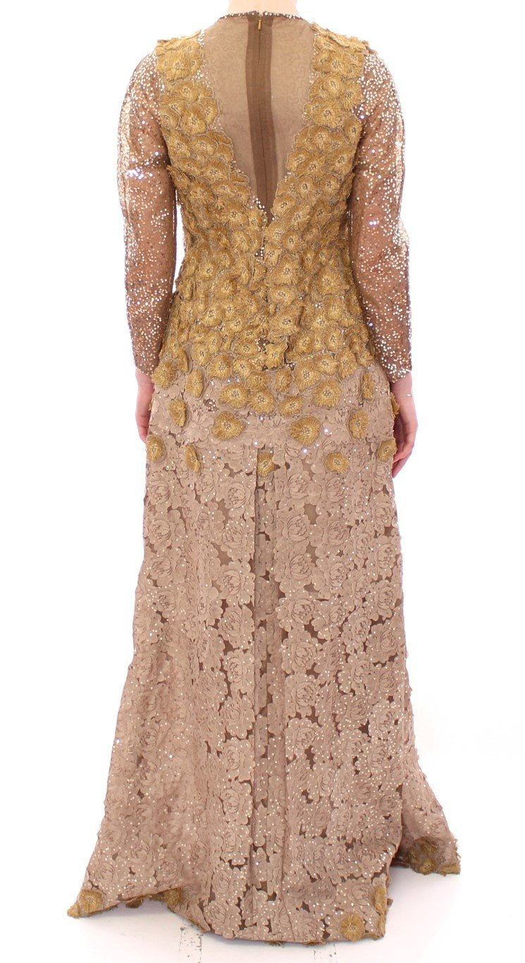 GOLD Long Lace Maxi Crystal Dress