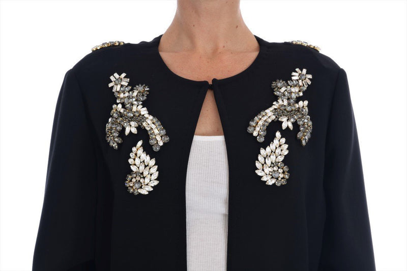 Black Floral Crystal Cape Coat Jacket
