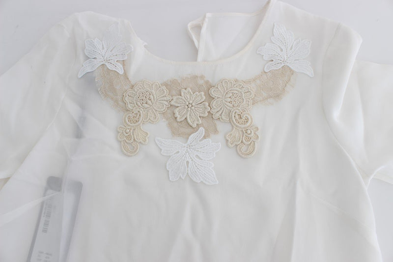 White Silk Embellished Floral Blouse