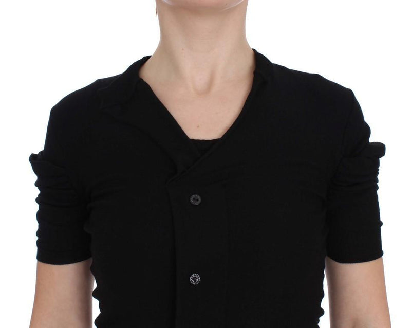 Black Wool Short Sleeve Cardigan Sweater
