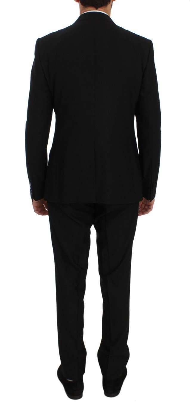 Black Wool Double Breasted 3 Piece Slim Suit