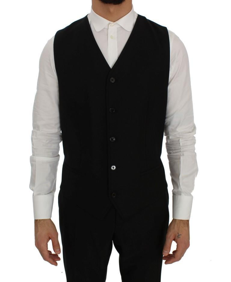 Black Wool Double Breasted 3 Piece Slim Suit