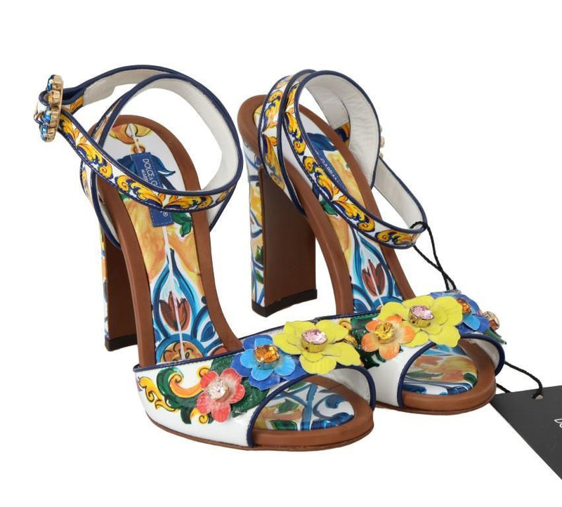 Multicolor Majolica Leather Crystal Shoes