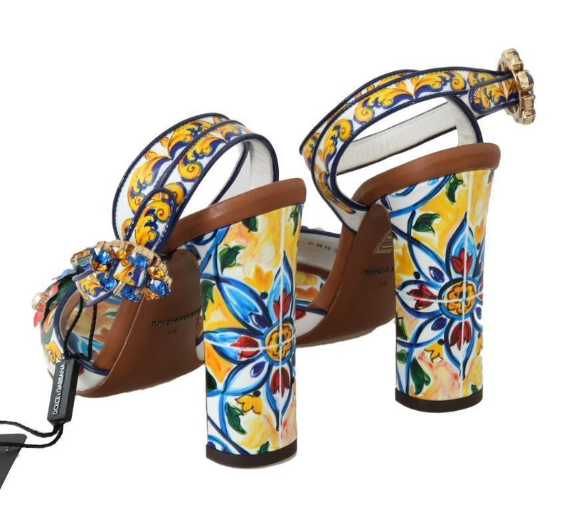 Multicolor Majolica Leather Crystal Shoes