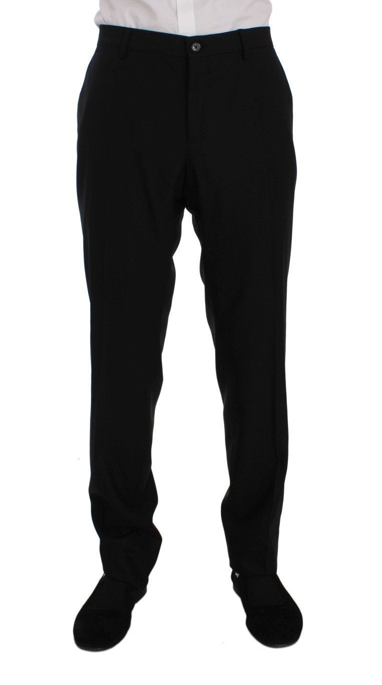 Black Wool Double Breasted 3 Piece Slim Suit