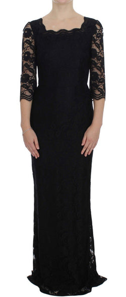 Black Floral Lace Long Ball Maxi Dress