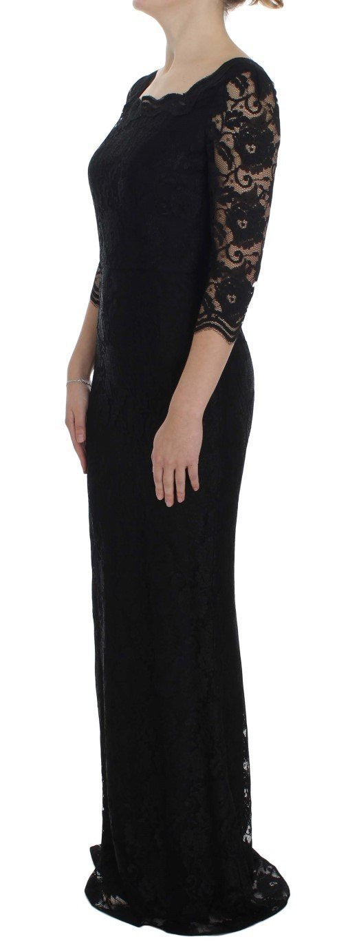 Black Floral Lace Long Ball Maxi Dress