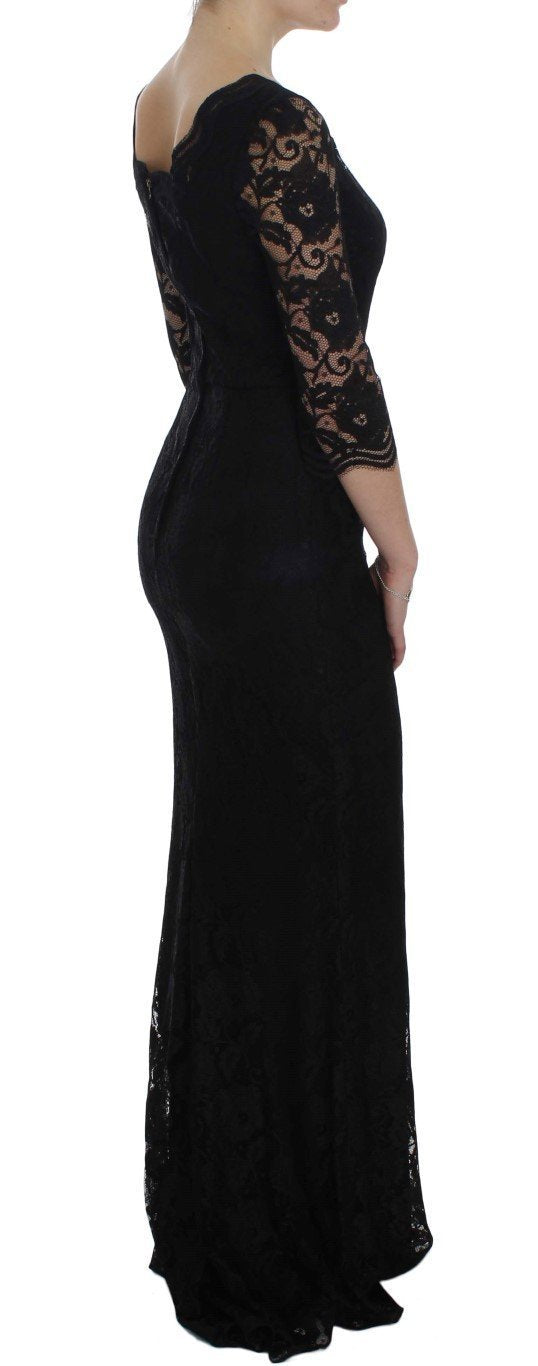 Black Floral Lace Long Ball Maxi Dress