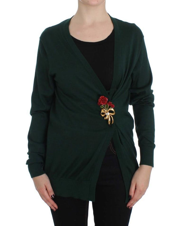 Green Silk Cashmere Rose Cape Sweater