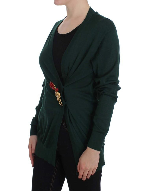 Green Silk Cashmere Rose Cape Sweater