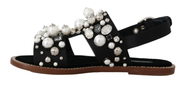 Black Silk Crystal Flat Sandals