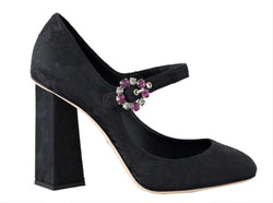 Black Brocade Crystal Mary Janes Shoes