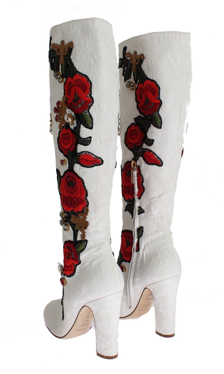 Roses Crystal Gold Heart Brocade Boots Shoes
