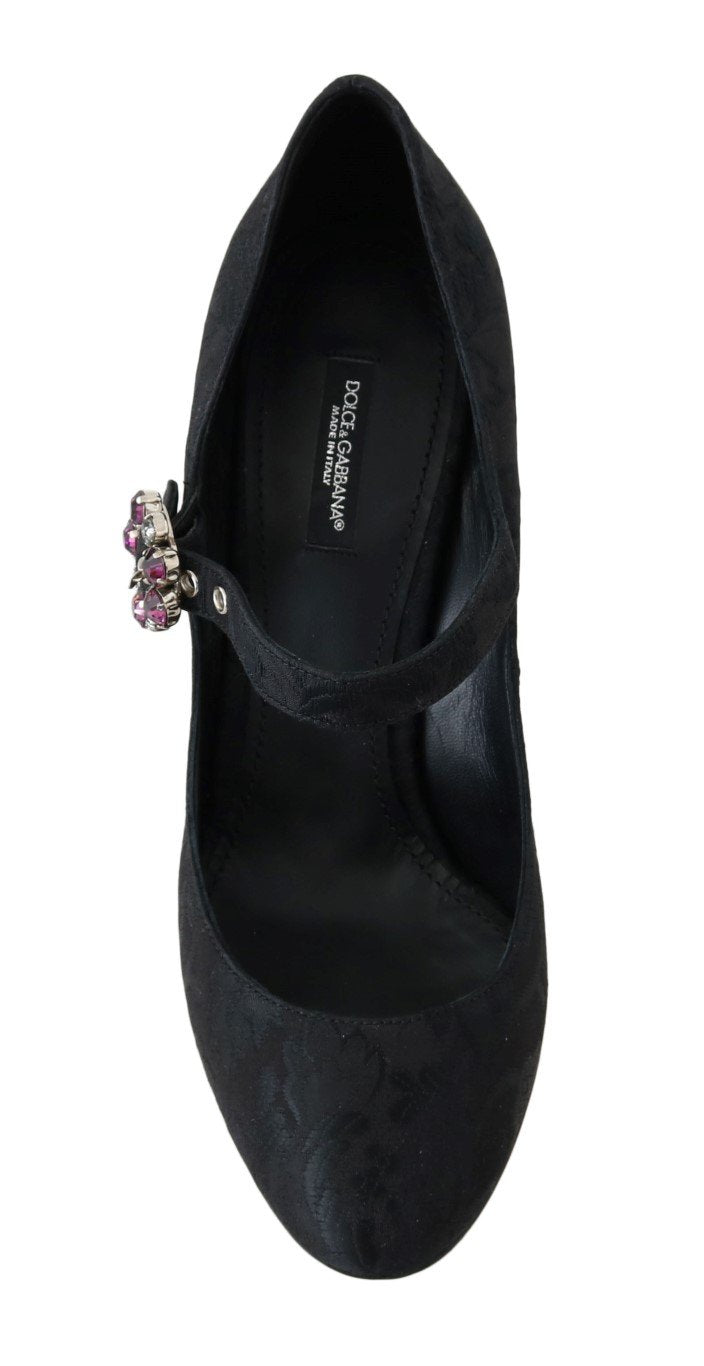 Black Brocade Crystal Mary Janes Shoes