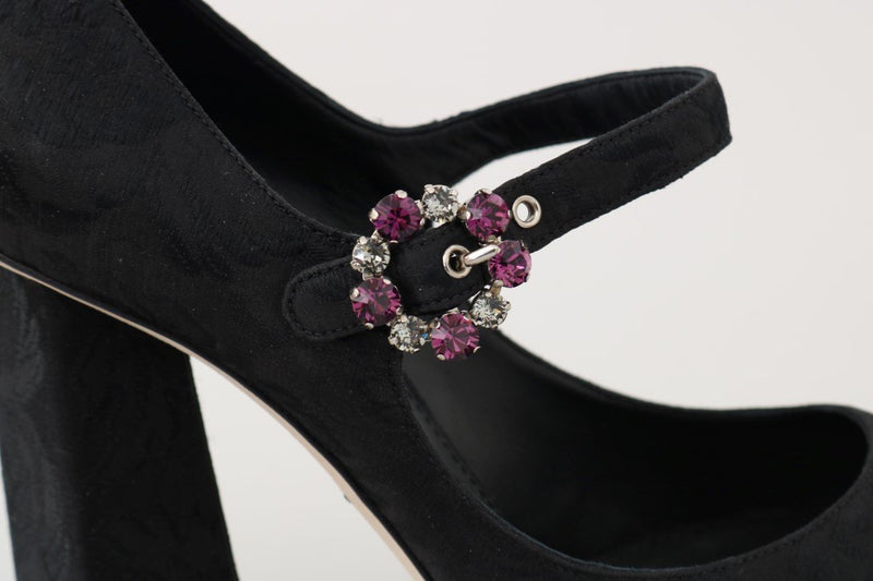 Black Brocade Crystal Mary Janes Shoes