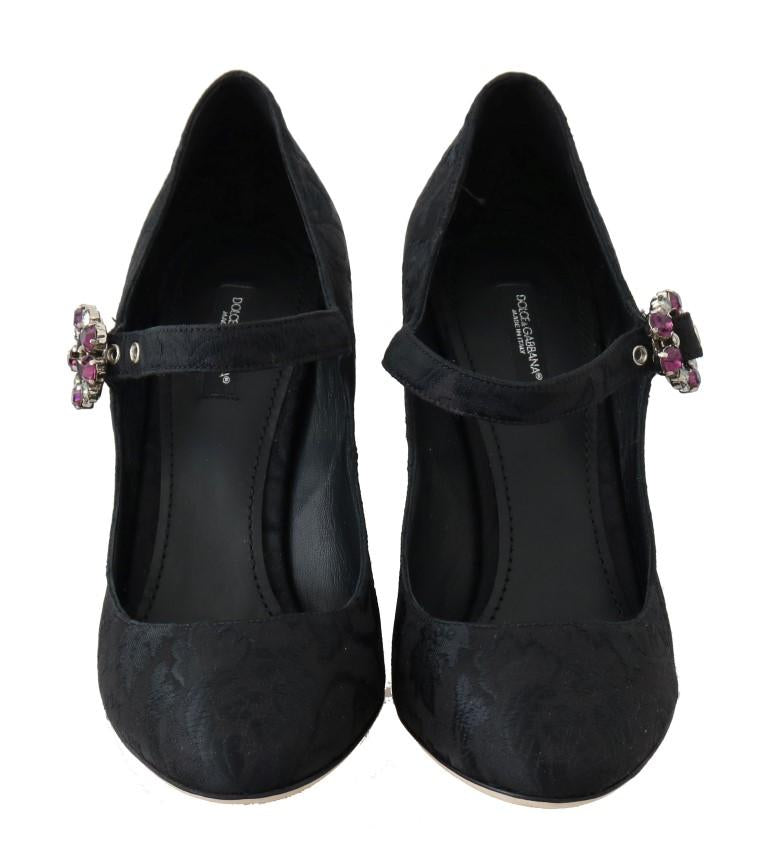 Black Brocade Crystal Mary Janes Shoes