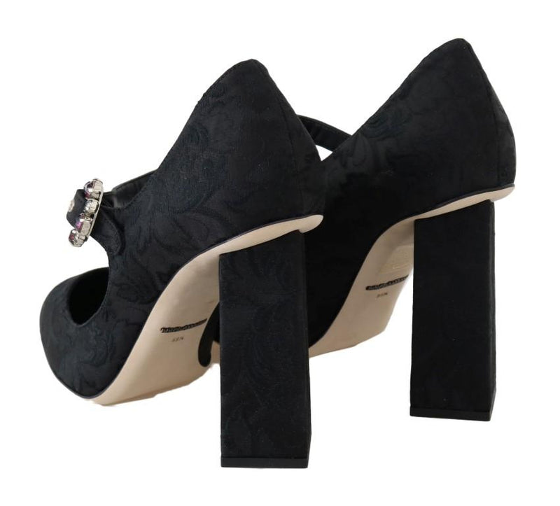 Black Brocade Crystal Mary Janes Shoes