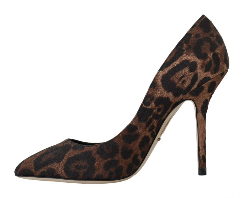 Brown Brocade Leopard Heels Pumps