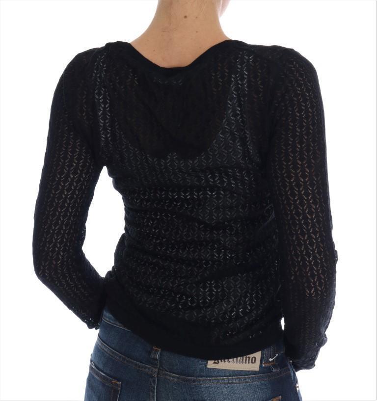 Black Silk Crewneck Pullover Sweater