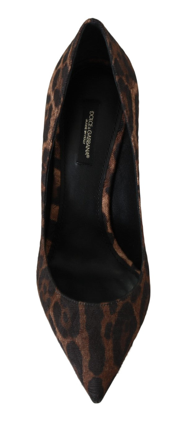 Brown Brocade Leopard Heels Pumps