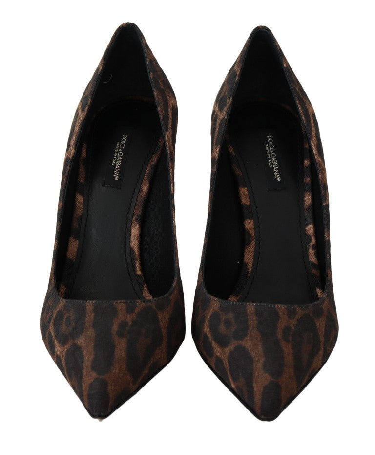 Brown Brocade Leopard Heels Pumps