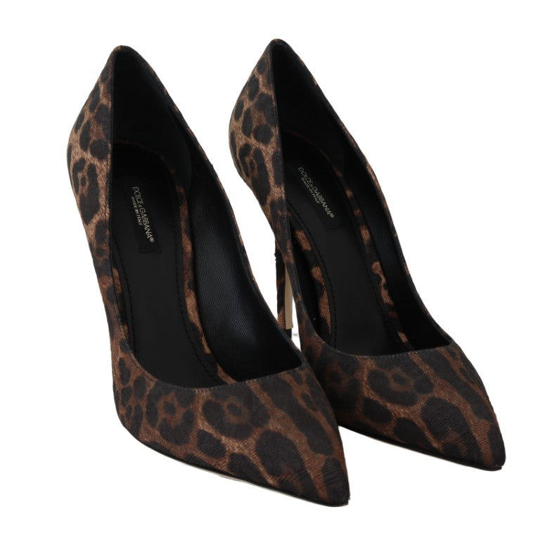 Brown Brocade Leopard Heels Pumps