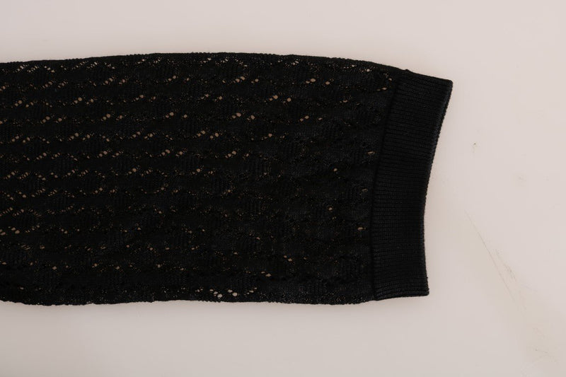 Black Silk Crewneck Pullover Sweater