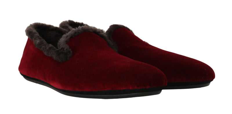 Bordeaux Velvet Shearling Dress Loafers