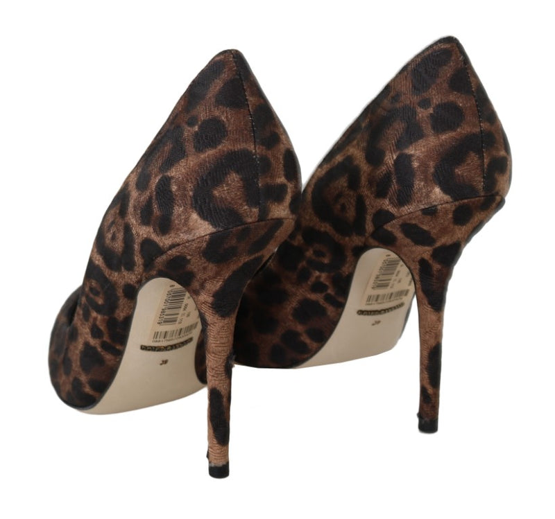 Brown Brocade Leopard Heels Pumps