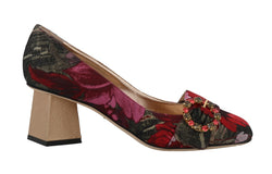 Red Jacquard Floral Crystal Pumps