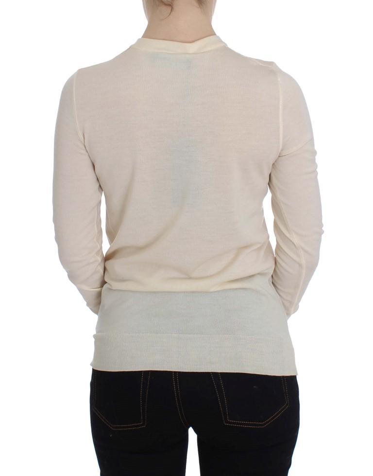 Beige Wool Long Sleeve Cardigan Sweater