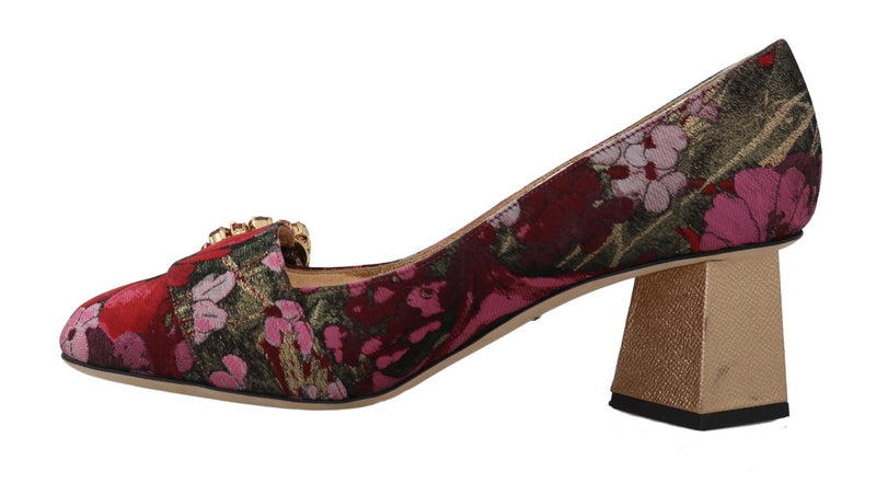 Red Jacquard Floral Crystal Pumps