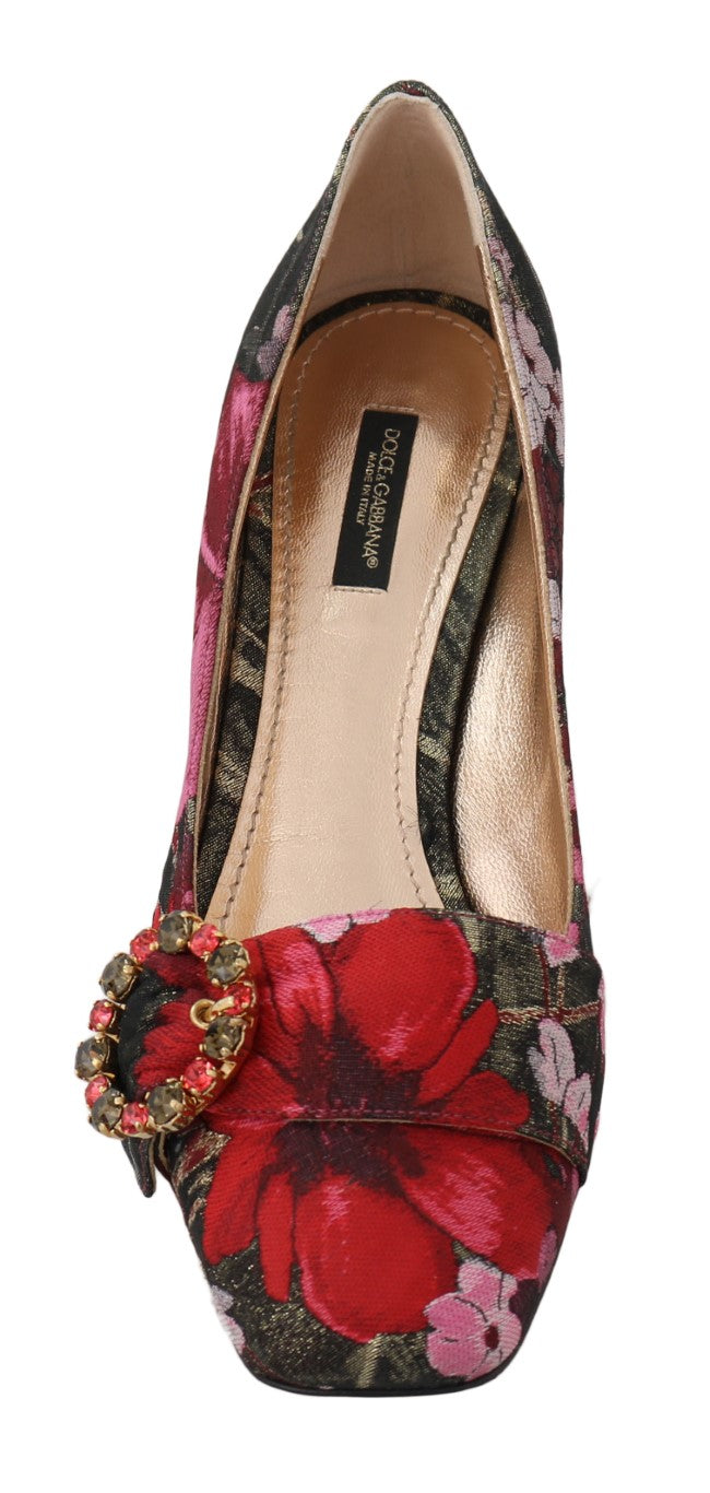 Red Jacquard Floral Crystal Pumps