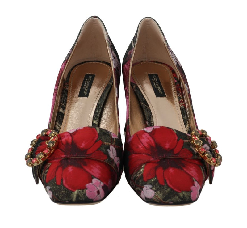 Red Jacquard Floral Crystal Pumps