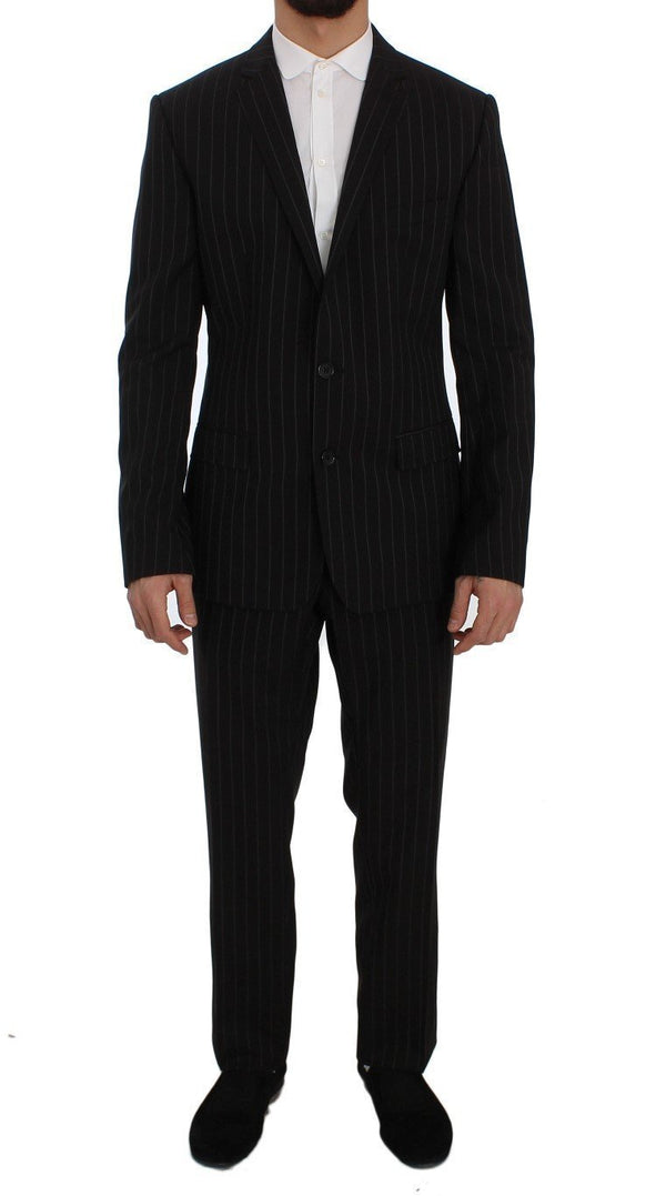 Black Striped Wool Slim Fit Staff Suit
