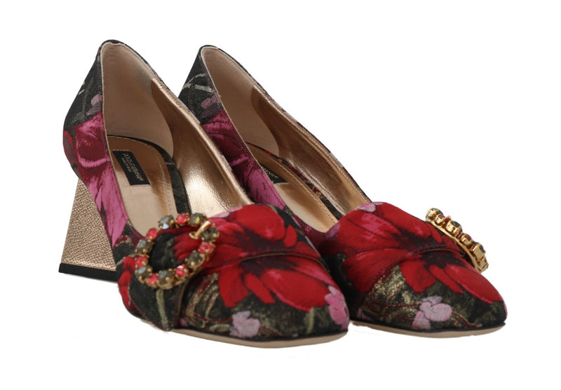 Red Jacquard Floral Crystal Pumps