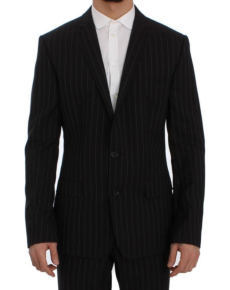 Black Striped Wool Slim Fit Staff Suit